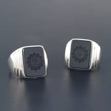 Black Daisy Badge S925 Sterling Silver Ring