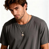 Collier pendentif oeil de tigre en acier inoxydable