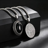 Collier pendentif ovale en pierre noire pour hommes