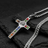 Colorful Rhinestone Cross Stainless Steel Necklace