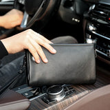 Black Leather Pouch Wallet Clutch Bag