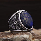 Religious Pattern with Blue Zircon Ring