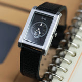 Rectangle Numberless Dial Leather Watch