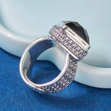 Retro Pattern Inlaid Black Agate Ring