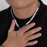 Pearl Beaded Cross Pendant Necklace