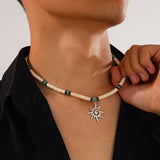 Sun Flower Pendant Wood Necklace