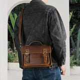 Vintage Brown Leather-Style Messenger Bag