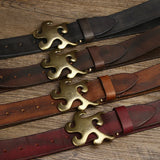 Geometric Brass Buckle Leather Belt