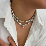 Retro Silver Irregular Beads Multi-layer Necklace