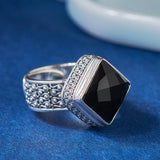Retro Pattern Inlaid Black Agate Ring