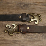 Geometric Brass Buckle Leather Belt