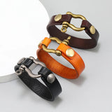 Simple Horseshoe Button Leather Bracelet
