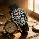Black Enamel Engraved Watch