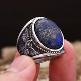 Religious Pattern with Blue Zircon Ring