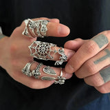 Goth Skull Spider Web Ring Set