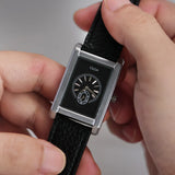Rectangle Numberless Dial Leather Watch