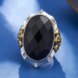 Oval Black Agate Geometric Ring
