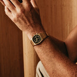 Square Black Dial Gold Watch