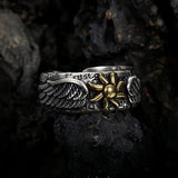 Retro Golden Sun Wings Open Ring