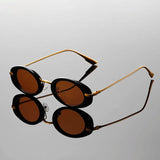 Trendy Retro Metal Oval Shades Sunglasses