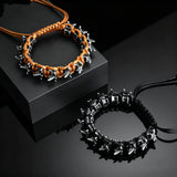 Pulsera de cuerda tejida con columna vertebral espinosa de metal