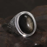 Engraved Tree Solid Black Ring
