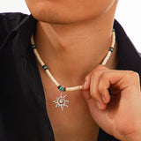Sun Flower Pendant Wood Necklace