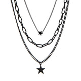 Black Layered Chains Small Stars Necklace