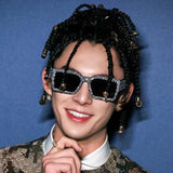 Retro Big Frame Square Rhinestone Sunglasses