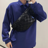 Hip-Hop Checkered Leather Crossbody Bag