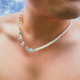 Asymmetrical Imitation Pearl Colorful Beads Necklace