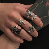 Punk Geometric Adjustable Ring Set