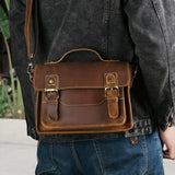 Vintage Brown Leather-Style Messenger Bag