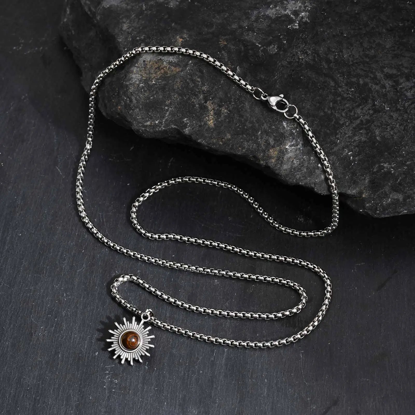 Sun Tiger Eye Stone Pendant Necklace