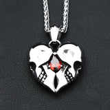 Red Rhinestone Heart Skull Pendant Necklace