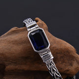 Blue Square Rhinestone Woven Twist Bracelet