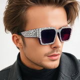 Retro Big Frame Square Rhinestone Sunglasses