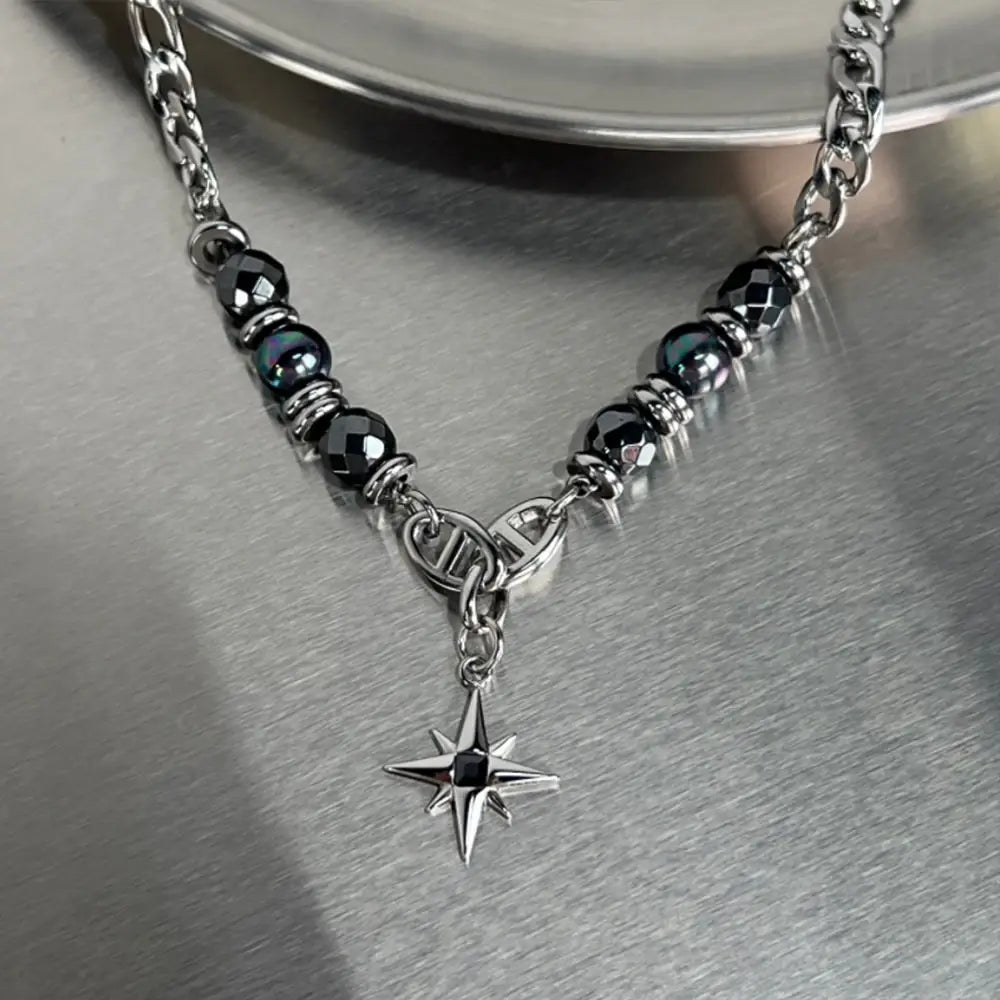 Titanium Steel Obsidian Star Necklace