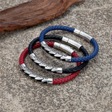 Linked Steel Rope Leather Bracelet