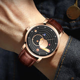 Quartz Round Planets Galaxy Leather Watch