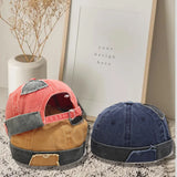 Patchwork Ripped Solid Color Dome Hat