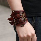 Retro Two Buckle Belt Leather Bracelet
