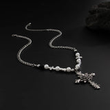 Big Rose Flower Cross Pendant Necklace