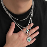 Hip-Hop Green Rhinestone Multi Layer Necklace