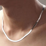 Silver Color Flat Chain Necklace