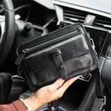 Zipper Flap Black Leather Sling Bag