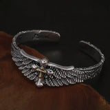 Gothic Feather Wing Cross Cuff Bracelet