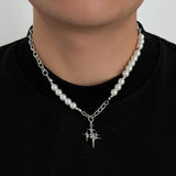 Pearl Beaded Cross Pendant Necklace