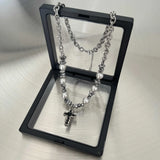 Hip-Hop Pearl Heart Cross Necklace
