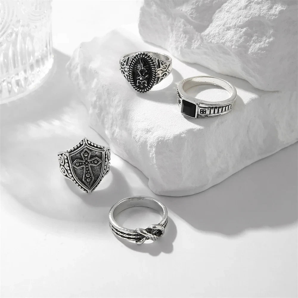 Punk Cross Thorn Ring Set